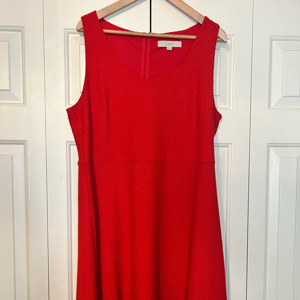 LOFT Red Textured Midi Dress- size 14
